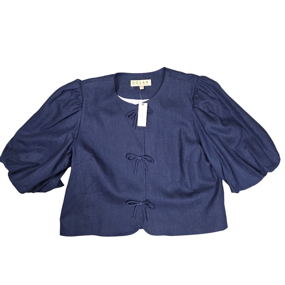 Dolan Anthropologie Bow Front Puff Sleeve Linen Top Womens XL Navy NEW‎ Coquette